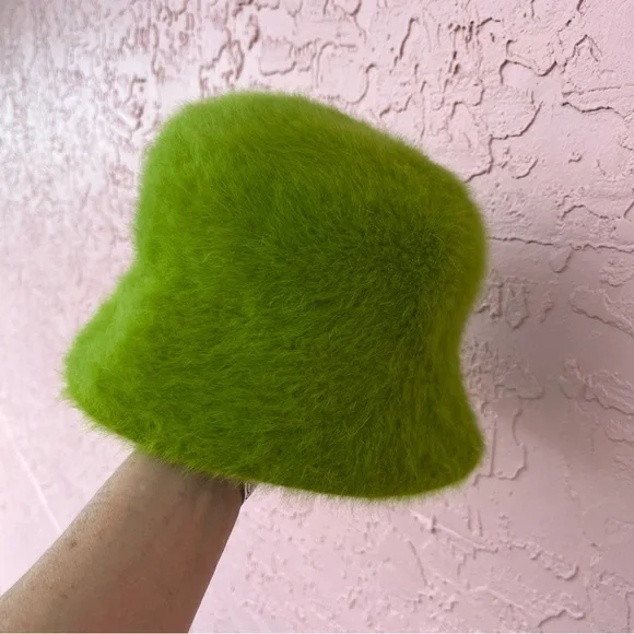 Unbranded Fuzzy Green Bucket Hat Angora Blend Soft - Picture 5 of 8